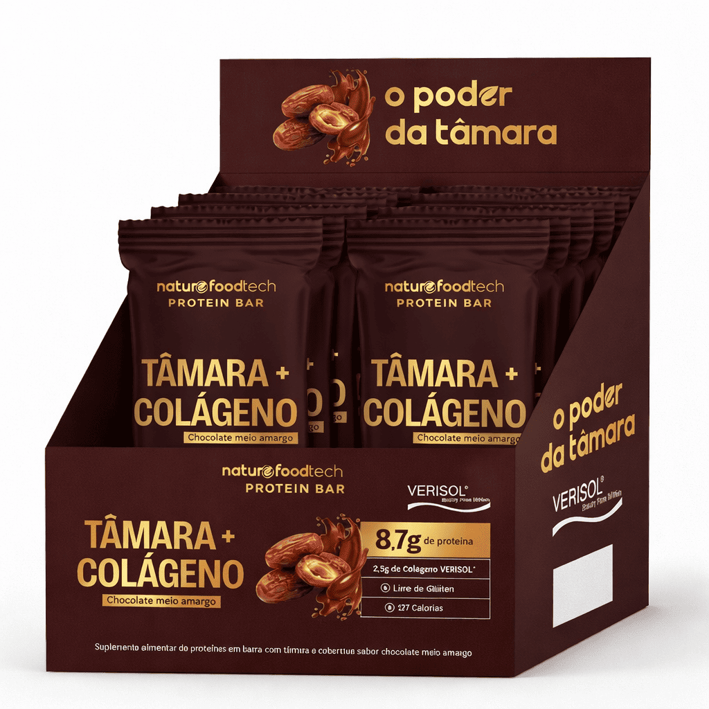 Caixa com 12 Unidades - Barrinha De Tâmara com Colágeno Verisol® - Chocolate Meio Amargo